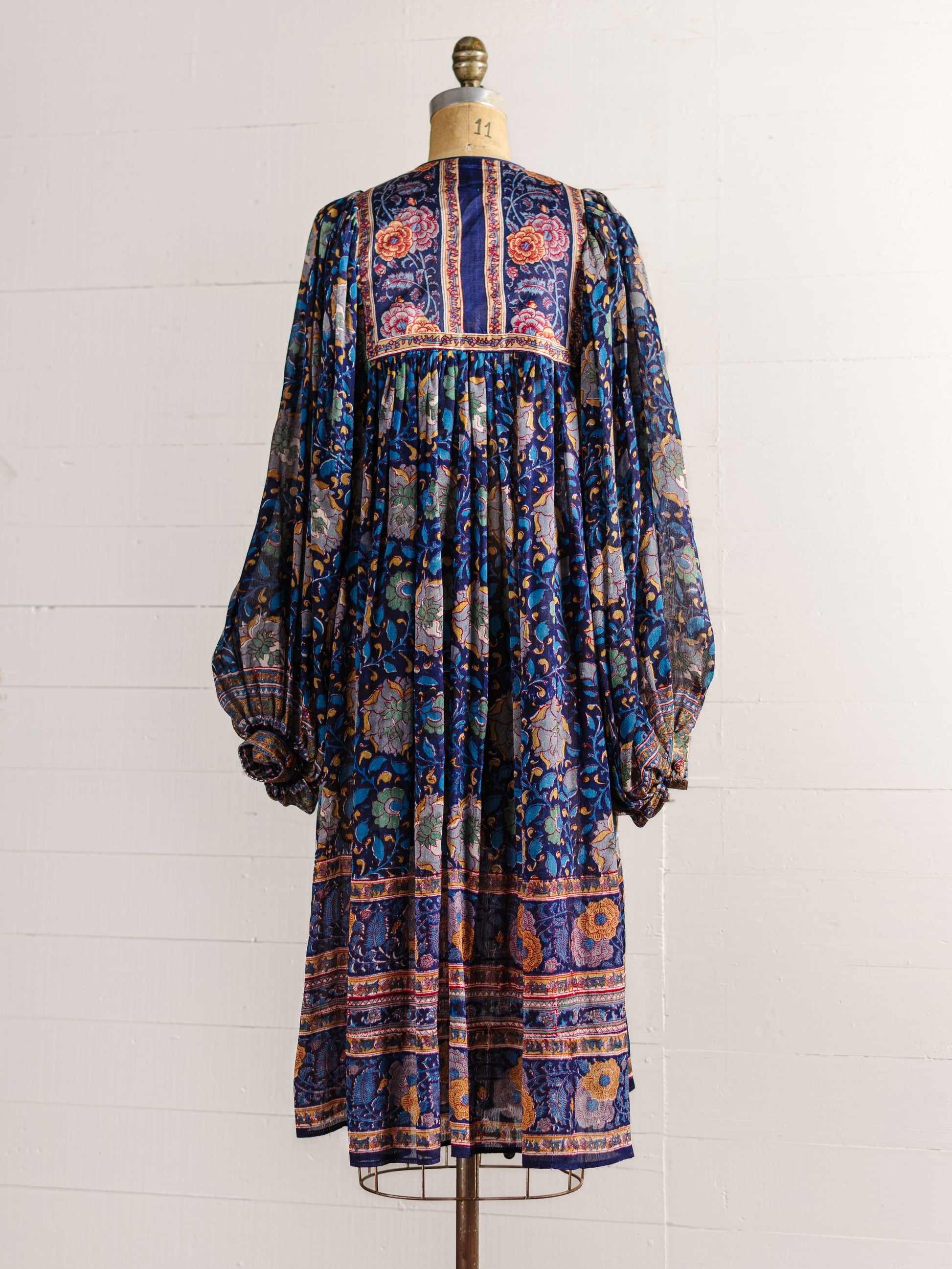 Vintage 1970s Ritu Kumar For Judith Ann Blue & Orange Silk Indian Dress