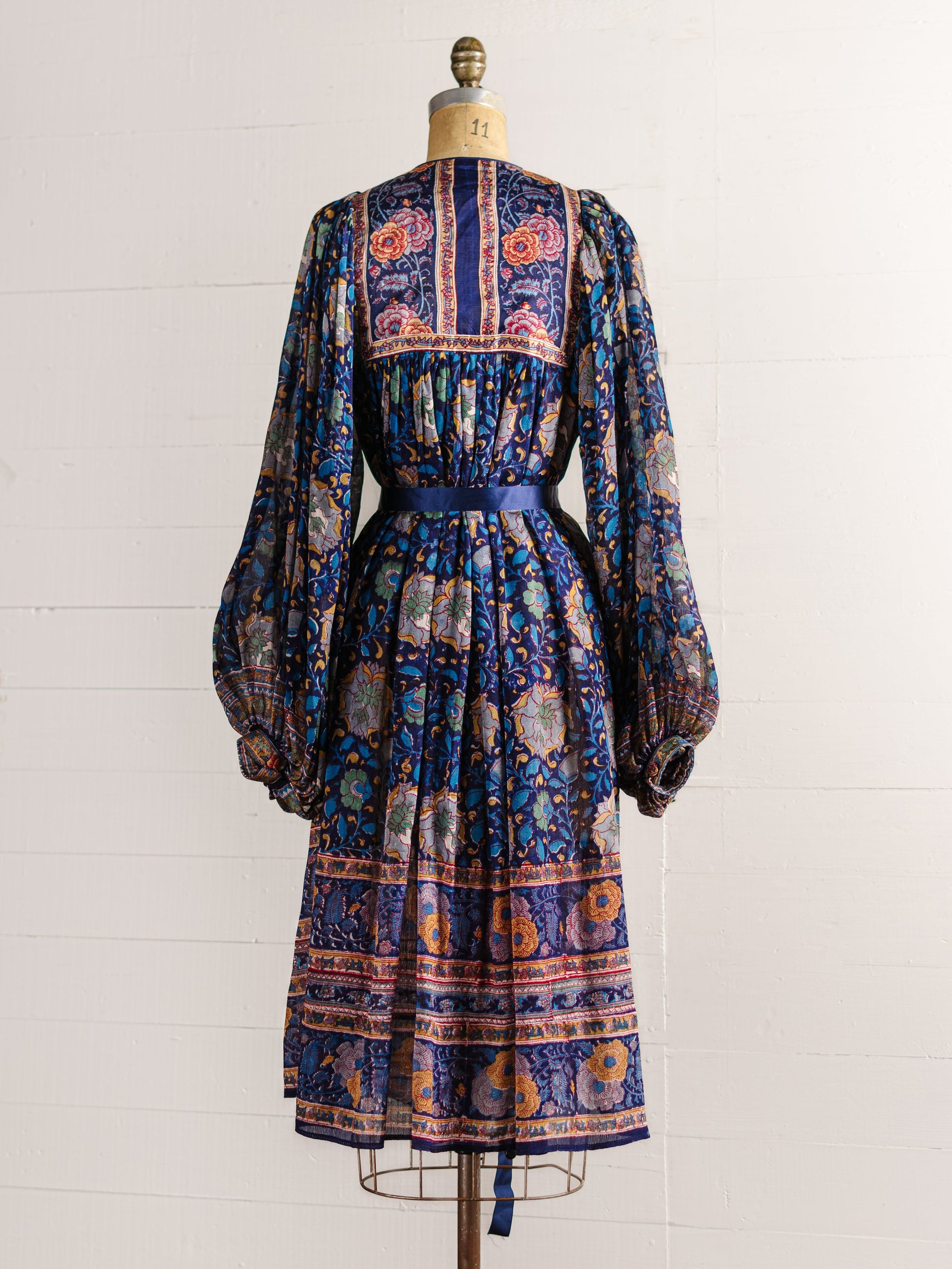 1970s Ritu Kumar For Judith Ann Blue & Orange Silk Indian Dress - Size S M L - Second Sight Vintage