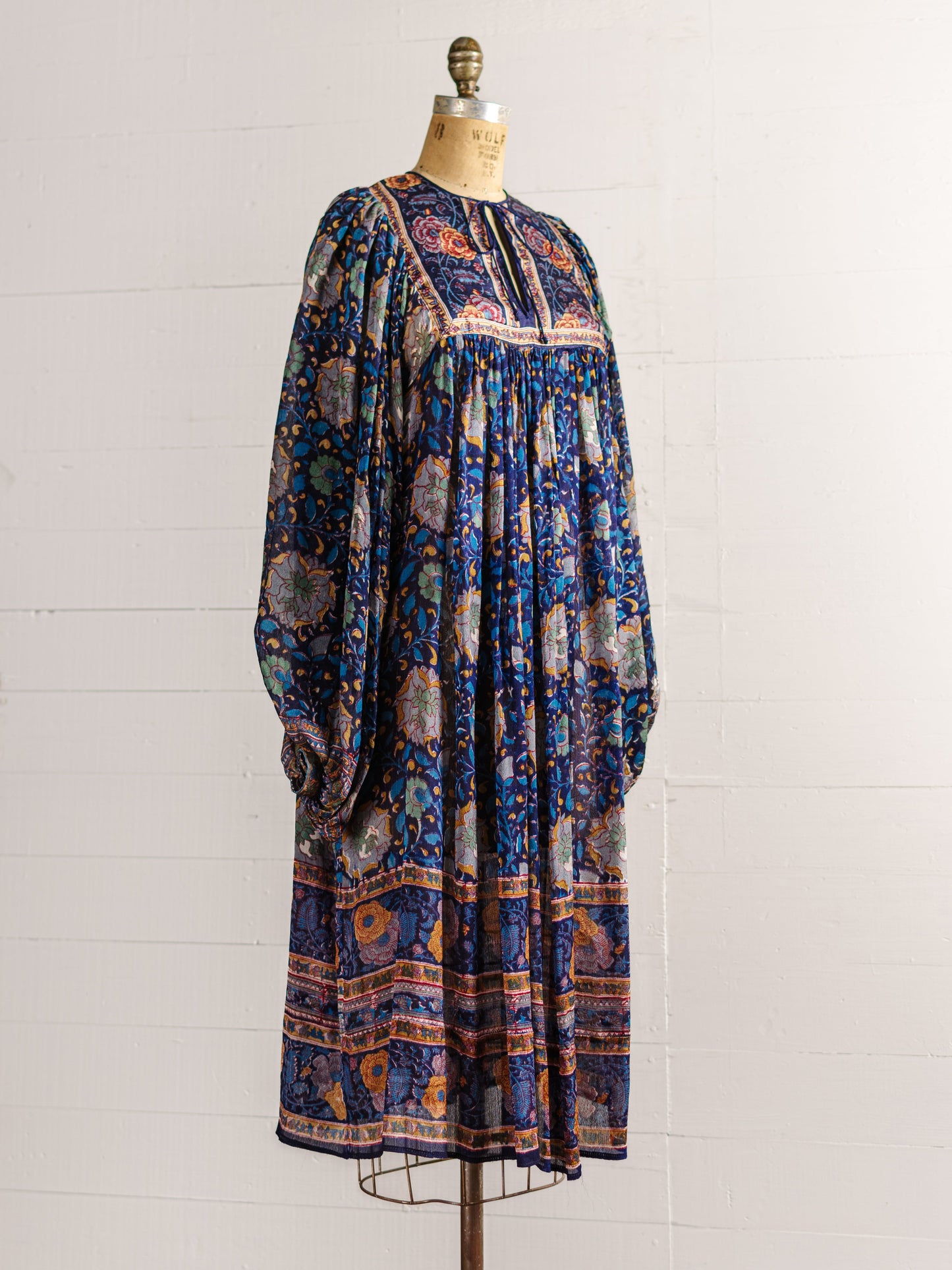 1970s Ritu Kumar For Judith Ann Blue & Orange Silk Indian Dress - Size S M L - Second Sight Vintage