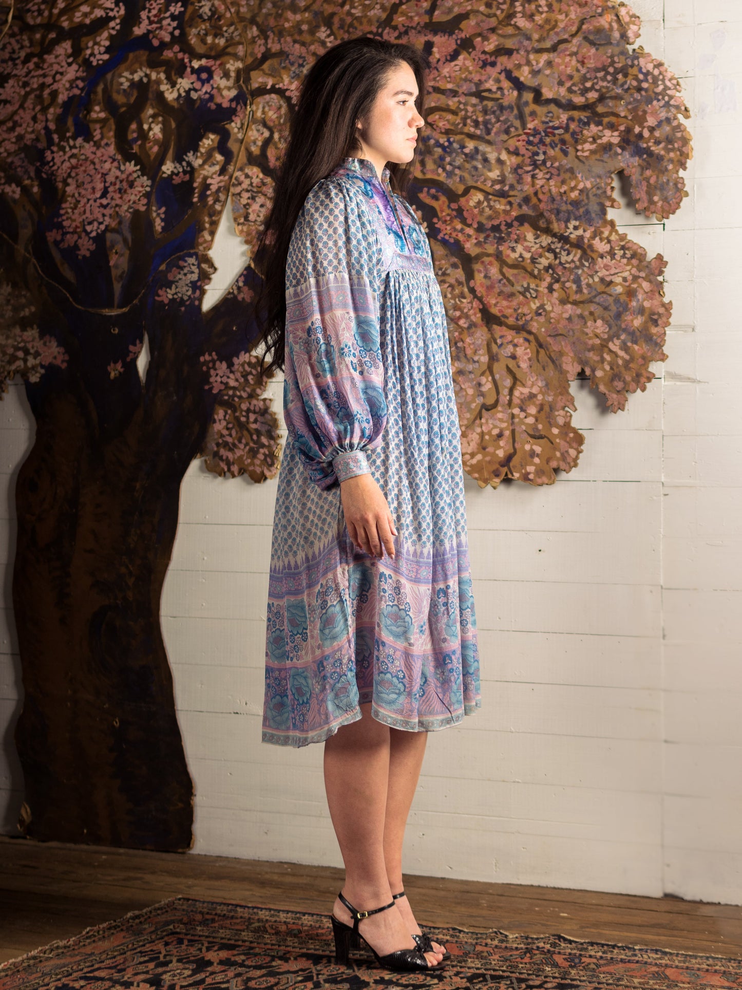 1970s Ritu Kumar For Judith Ann Purple & Blue Silk Indian Dress - Size XS - Second Sight Vintage