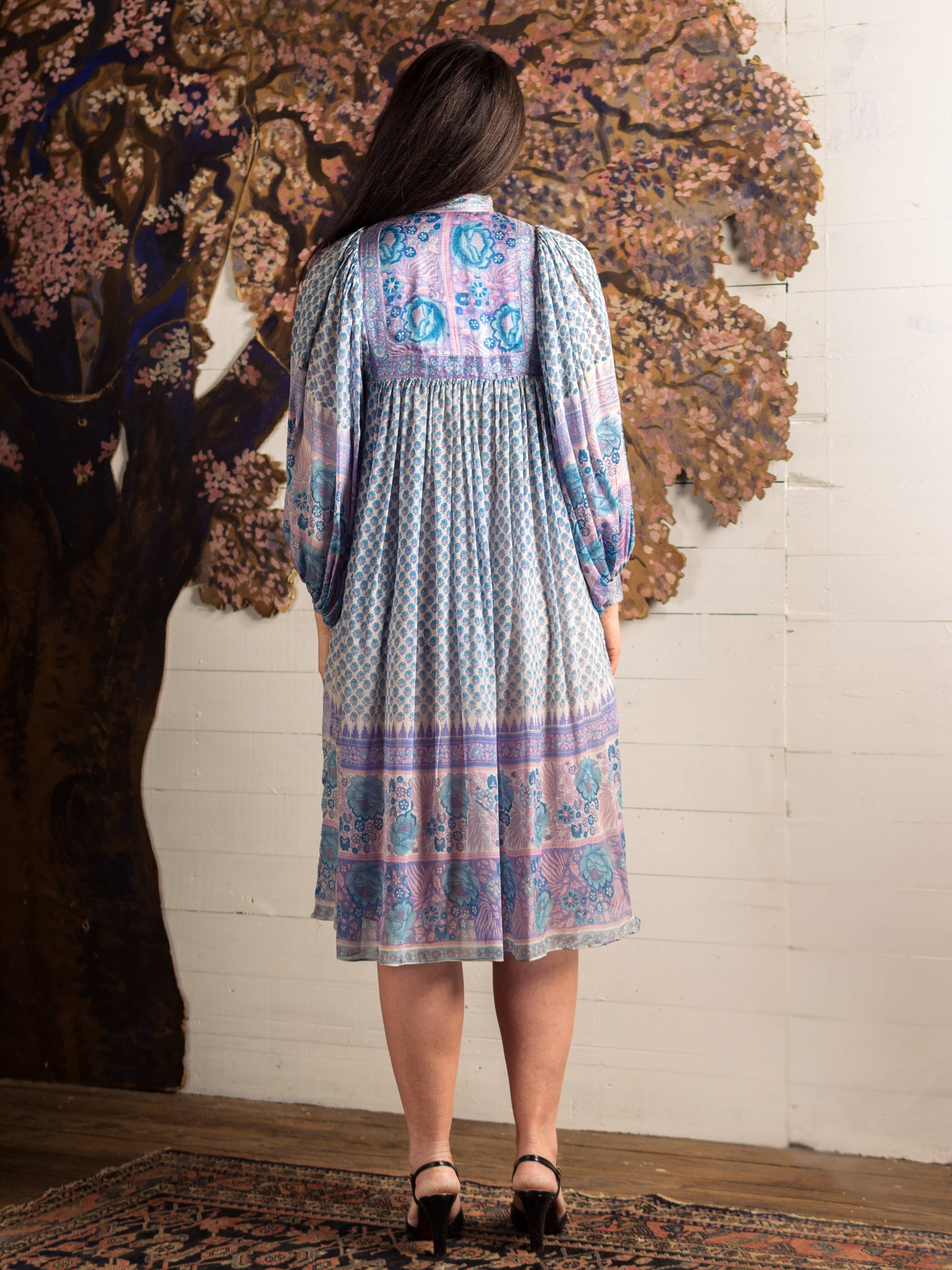 1970s Ritu Kumar For Judith Ann Purple & Blue Silk Indian Dress - Size XS - Second Sight Vintage