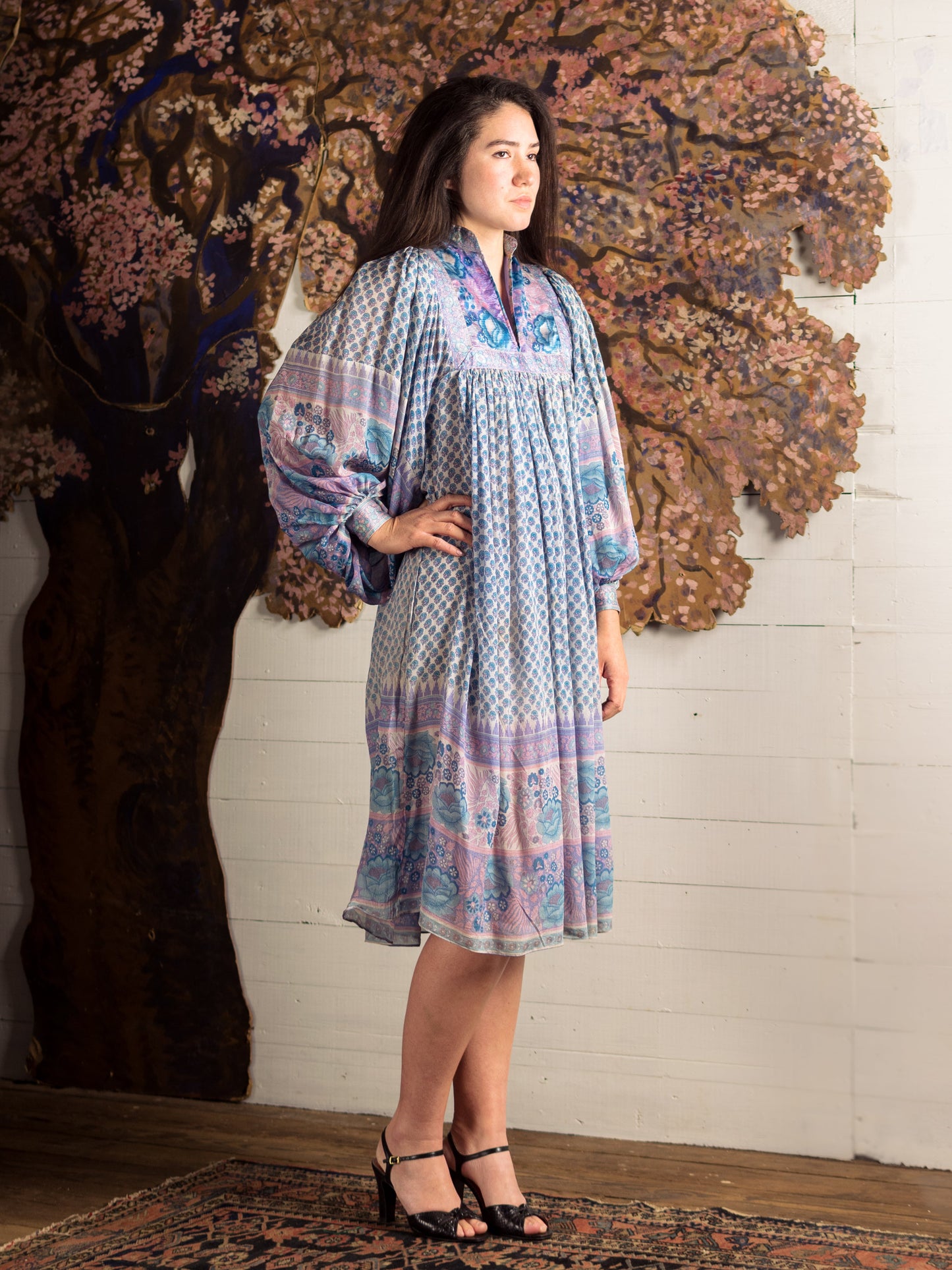 1970s Ritu Kumar For Judith Ann Purple & Blue Silk Indian Dress - Size XS - Second Sight Vintage