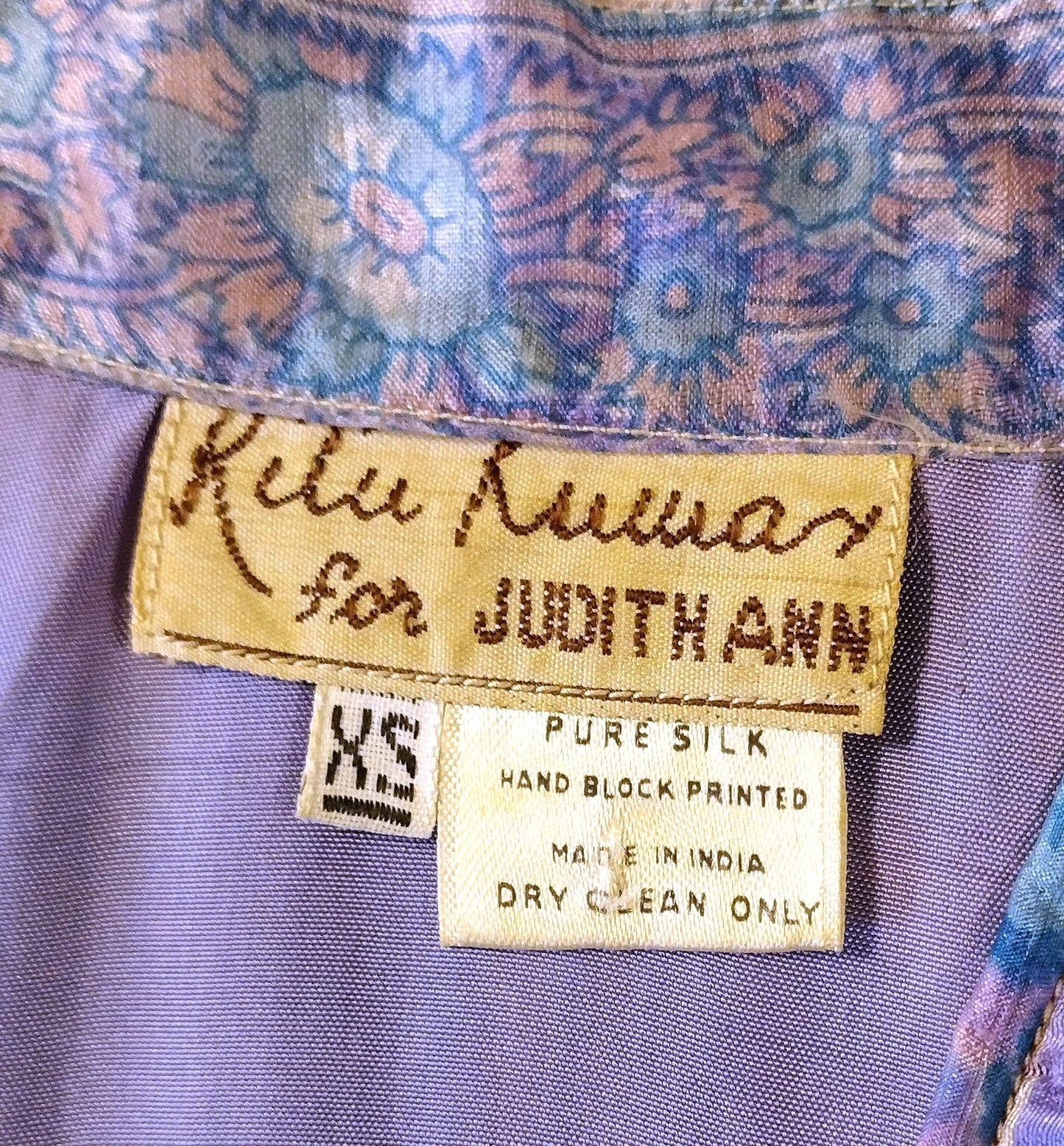 1970s Ritu Kumar For Judith Ann Purple & Blue Silk Indian Dress - Size XS - Second Sight Vintage