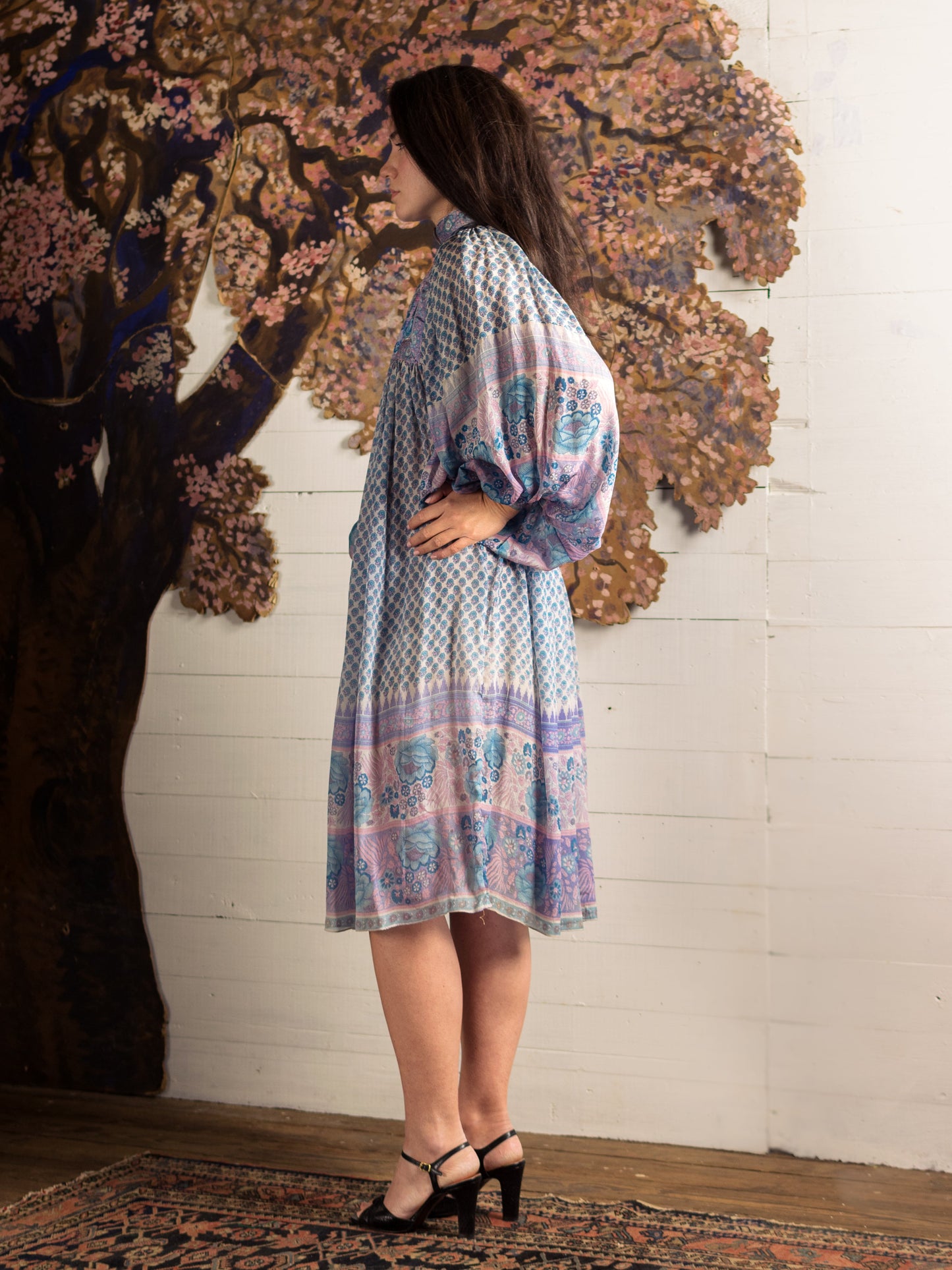 1970s Ritu Kumar For Judith Ann Purple & Blue Silk Indian Dress - Size XS - Second Sight Vintage