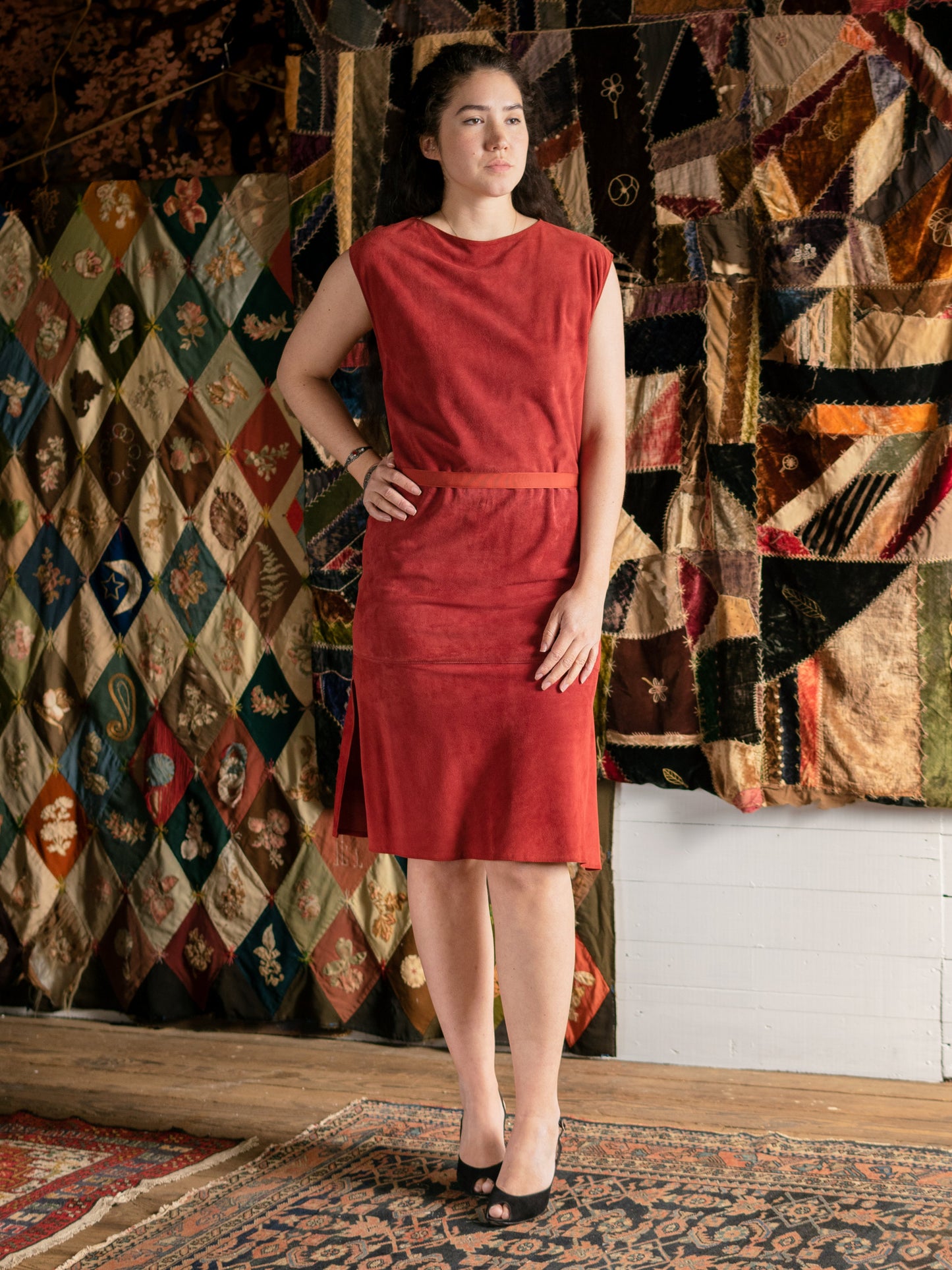 1980s Versace Designer Suede Lace Up Sheath Dress - Size XS S - Second Sight Vintage