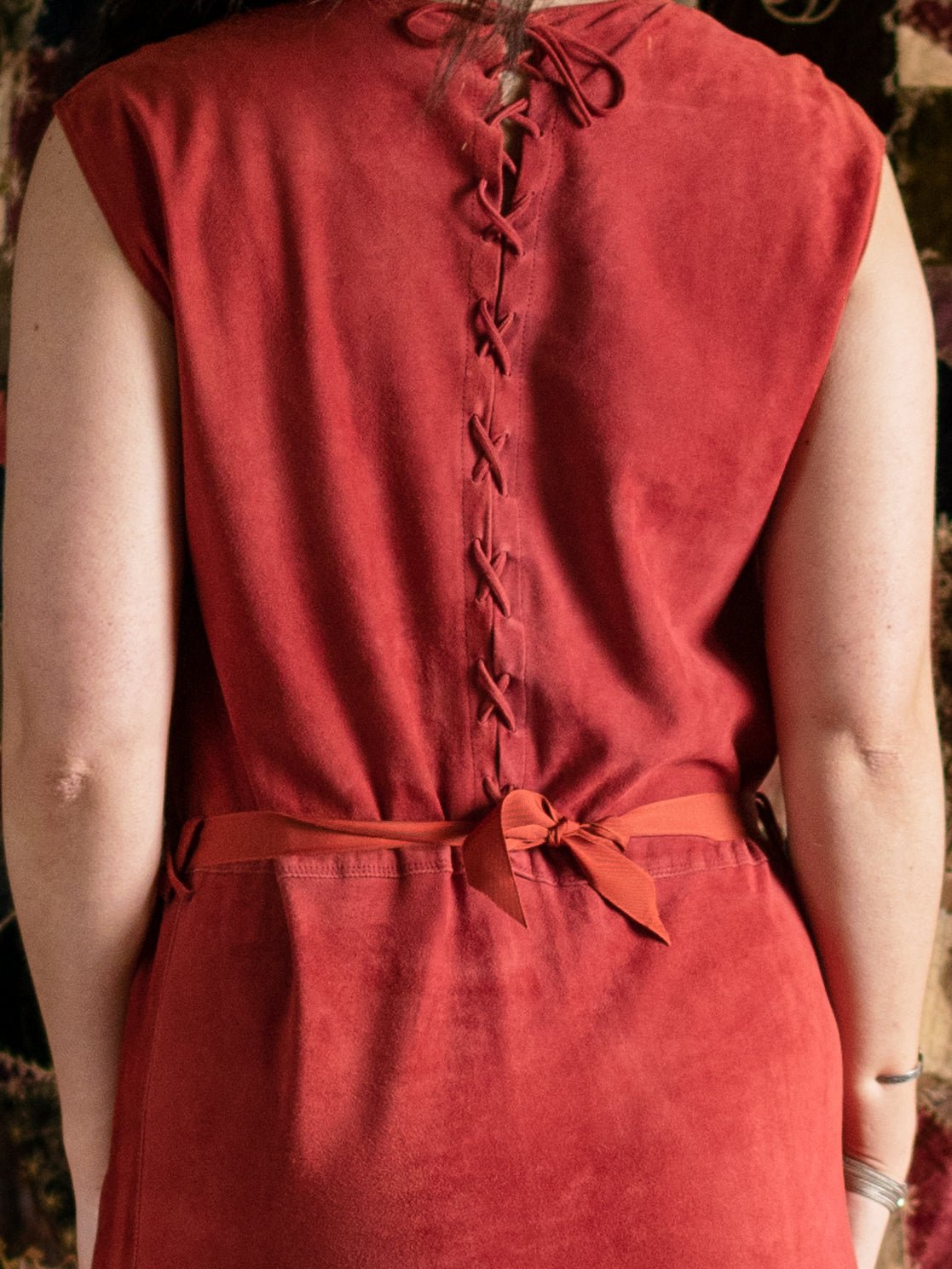 1980s Versace Designer Suede Lace Up Sheath Dress - Size XS S - Second Sight Vintage