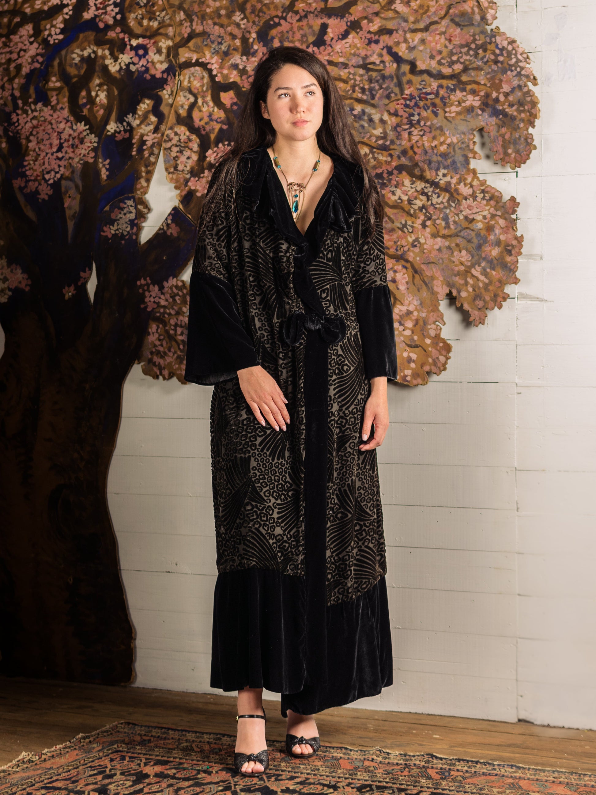 Antique 1920's Black Devoré Velvet Coat - Size S M L - Second Sight Vintage