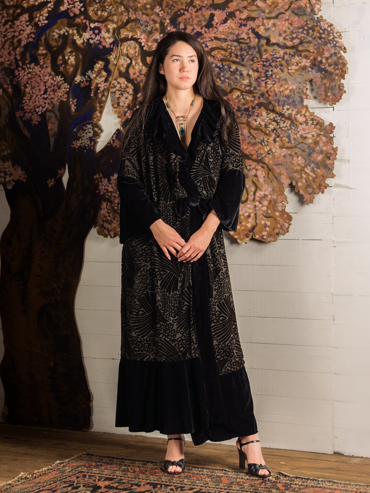 Antique 1920's Black Devoré Velvet Coat - Size S M L - Second Sight Vintage