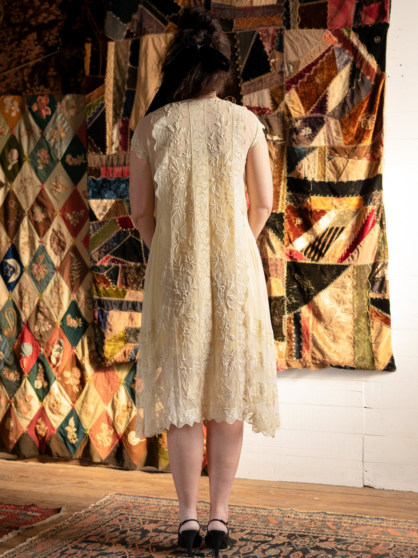 Antique 1920s Flawless Embroidered Net & Lace Butterfly Dress - Size XS S - Second Sight Vintage