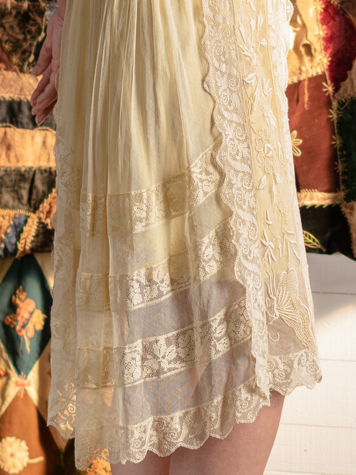Antique 1920s Flawless Embroidered Net & Lace Butterfly Dress - Size XS S - Second Sight Vintage