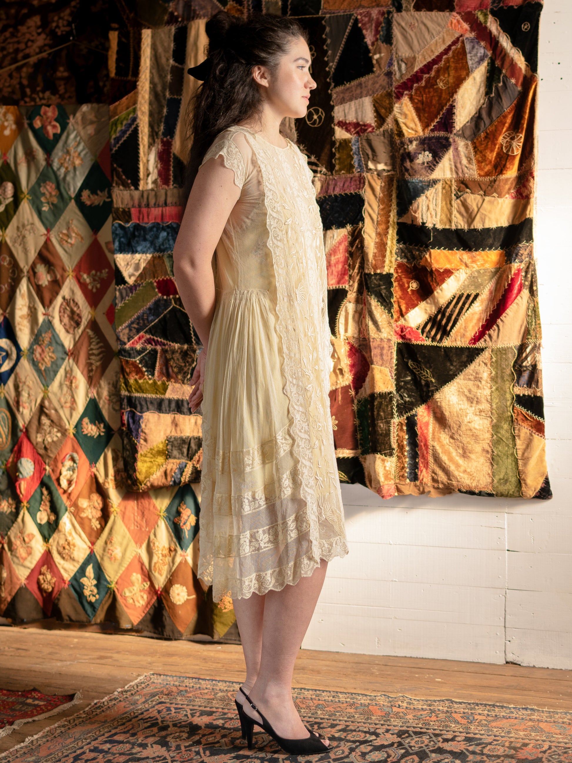Antique 1920s Flawless Embroidered Net & Lace Butterfly Dress - Size XS S - Second Sight Vintage
