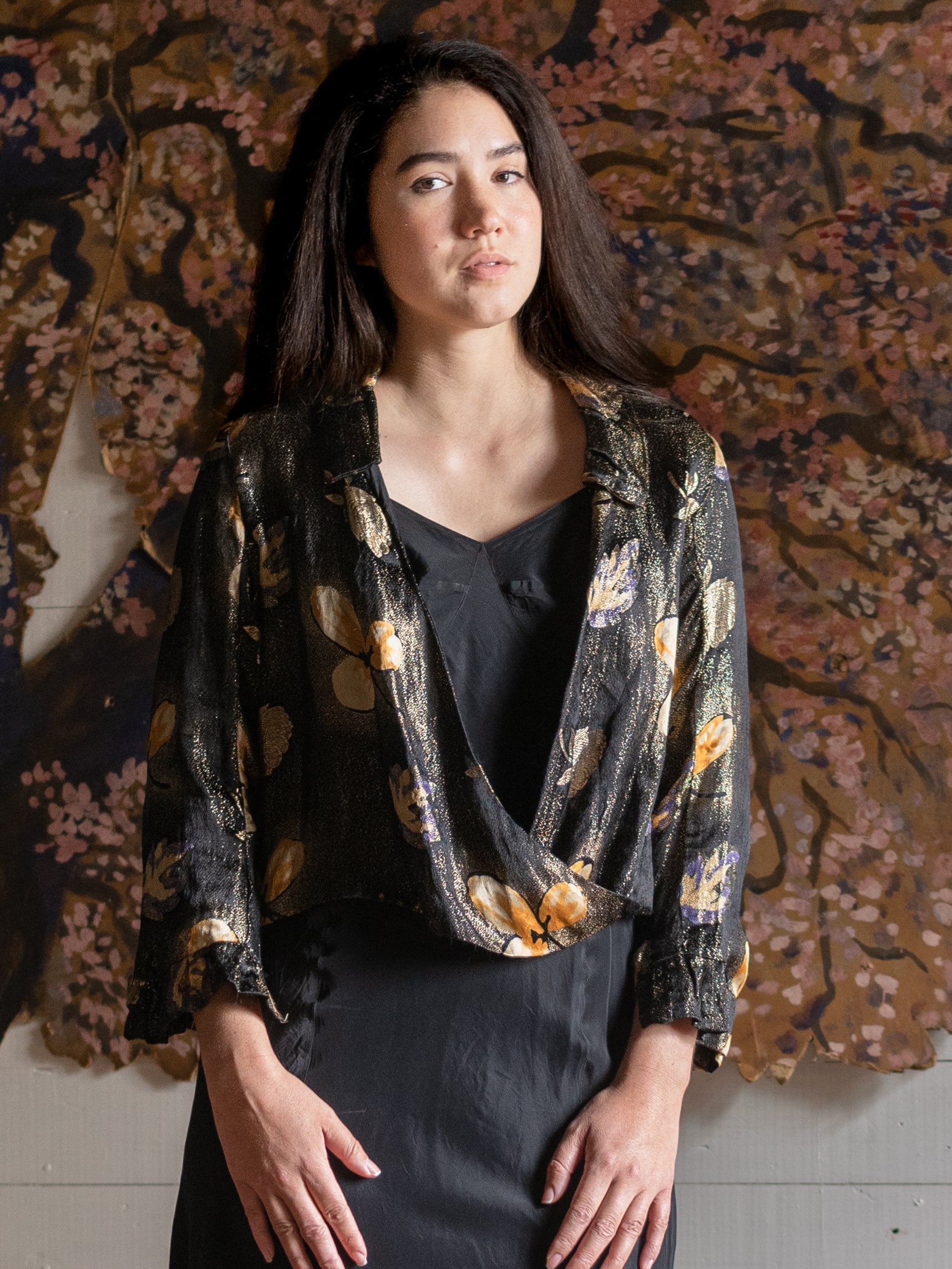 Antique 1920's Lamé Gold & Purple Floral Jacket - Second Sight Vintage