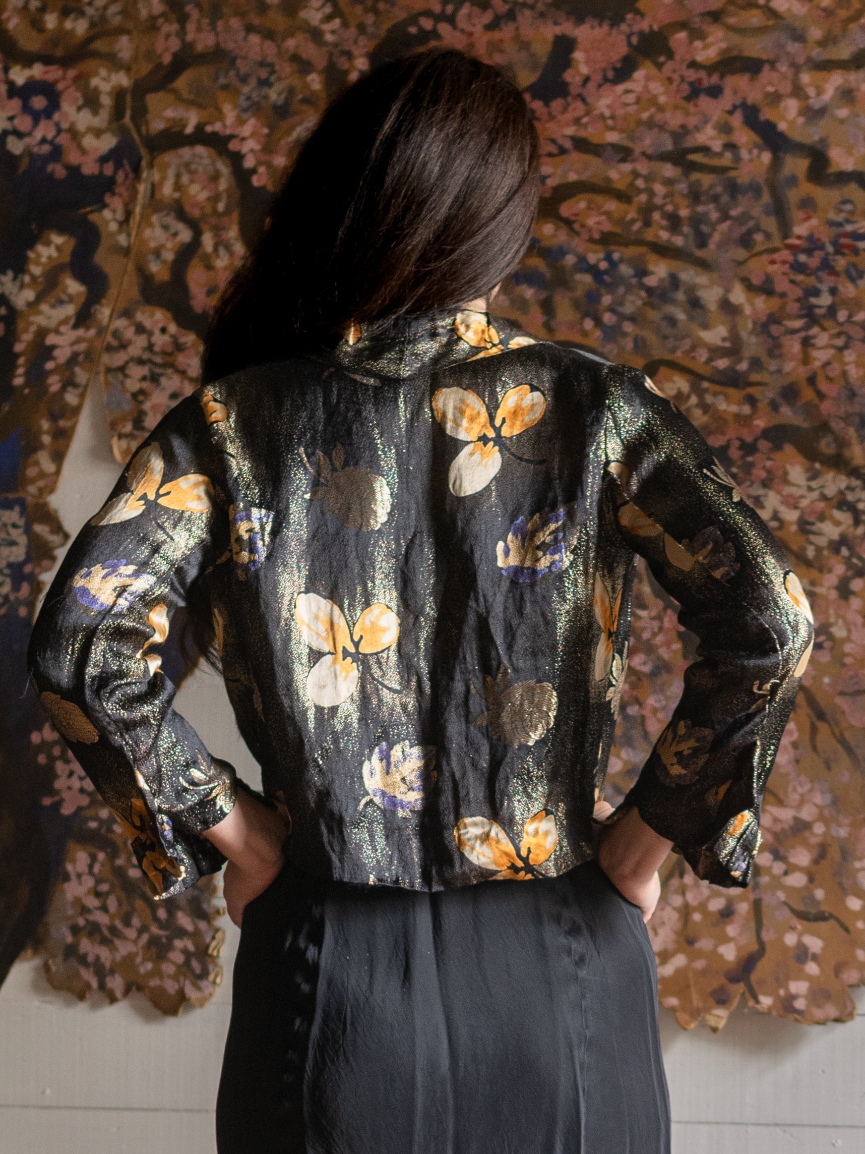 Antique 1920's Lamé Gold & Purple Floral Jacket - Second Sight Vintage