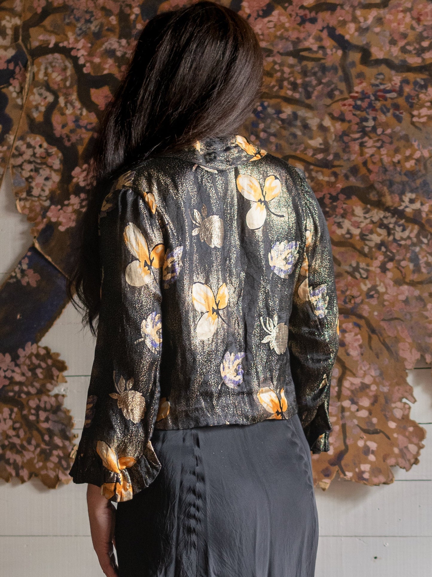 Antique 1920's Lamé Gold & Purple Floral Jacket - Second Sight Vintage