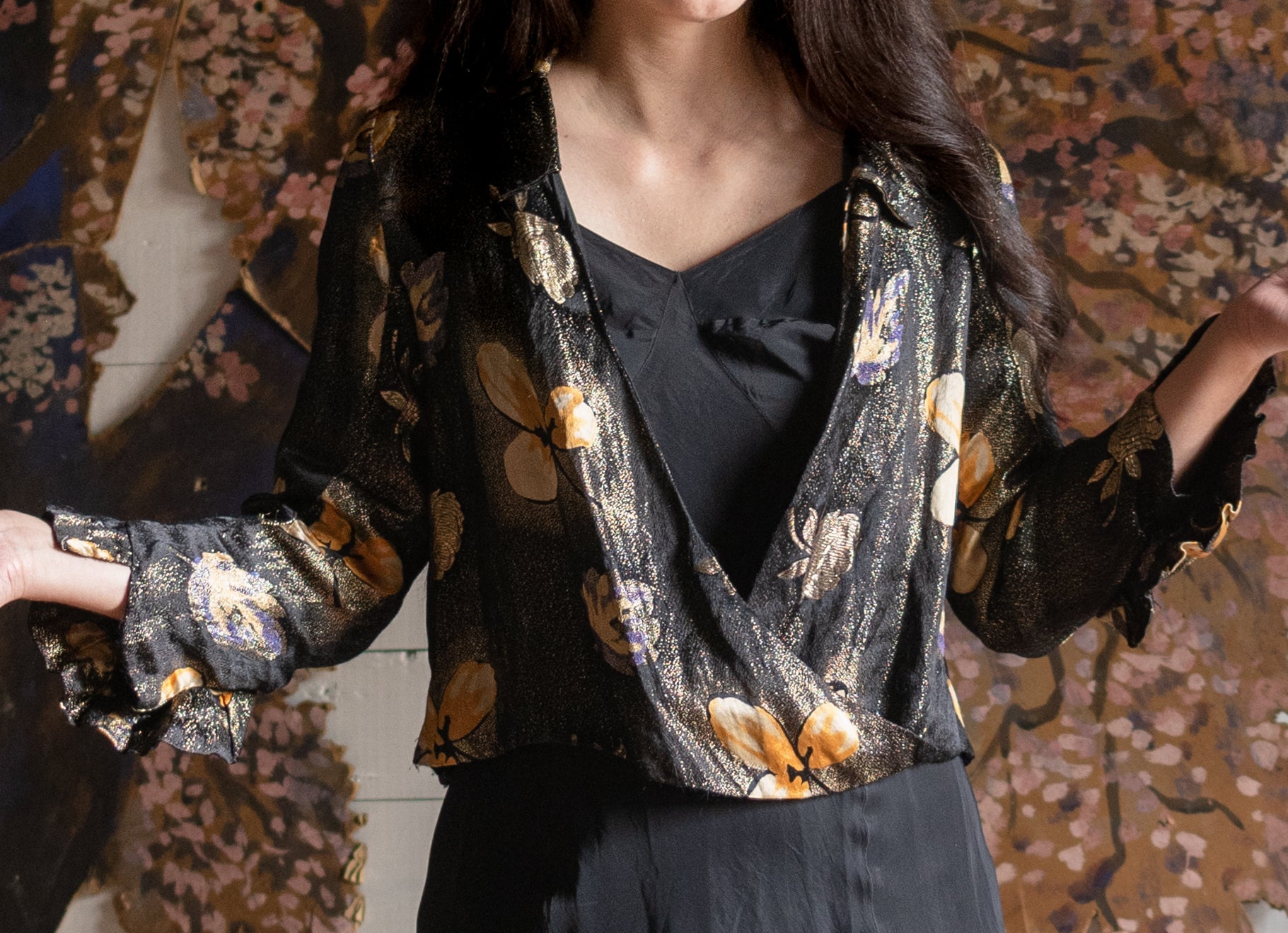 Antique 1920's Lamé Gold & Purple Floral Jacket - Second Sight Vintage