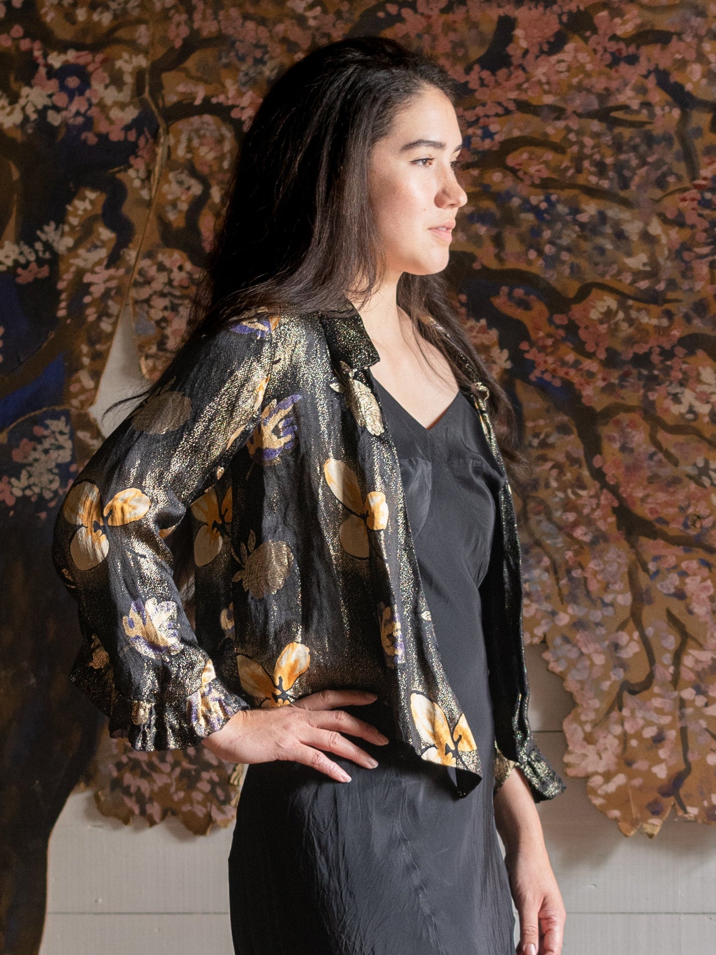 Antique 1920's Lamé Gold & Purple Floral Jacket - Second Sight Vintage
