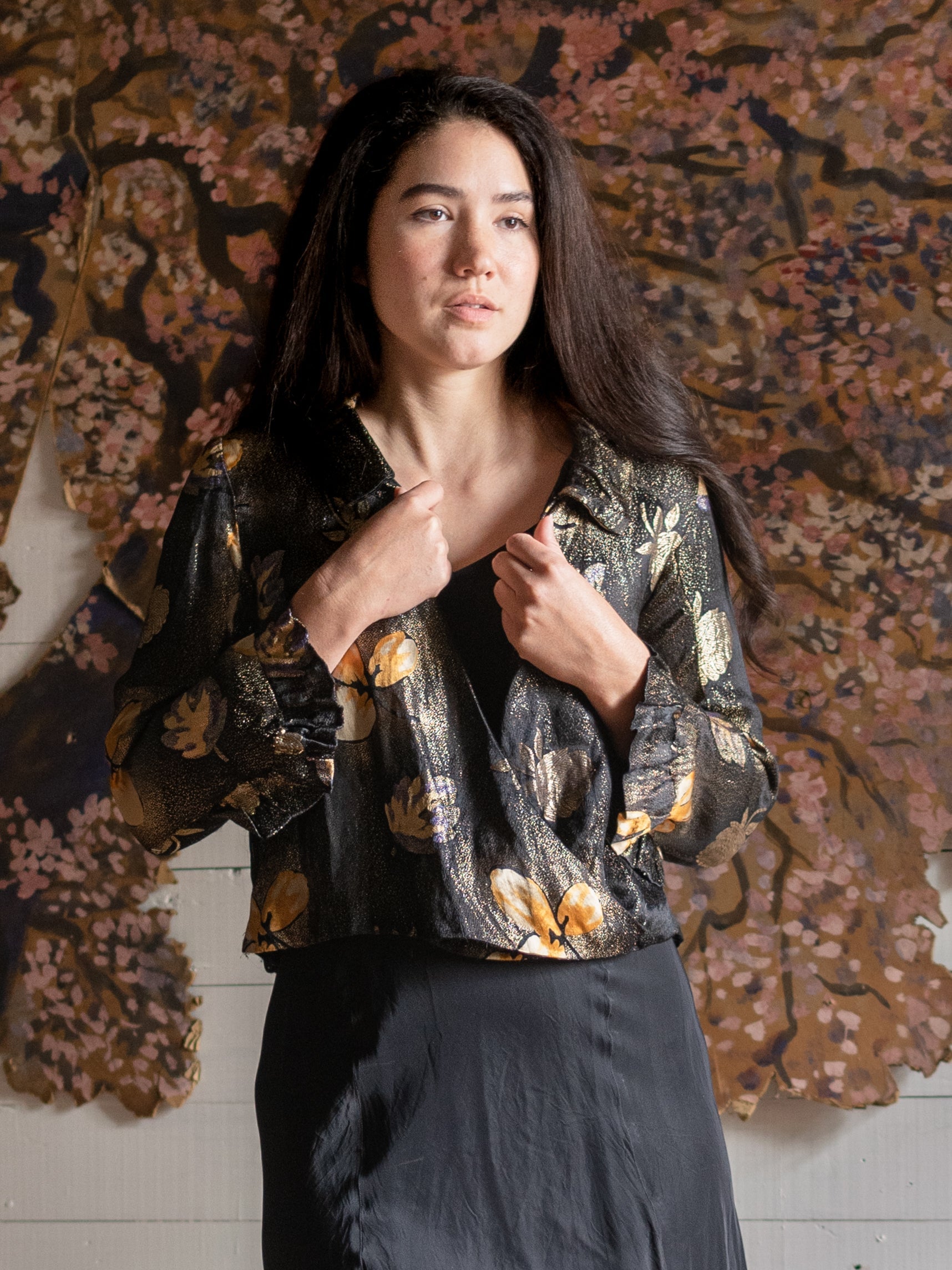 Antique 1920's Lamé Gold & Purple Floral Jacket - Second Sight Vintage