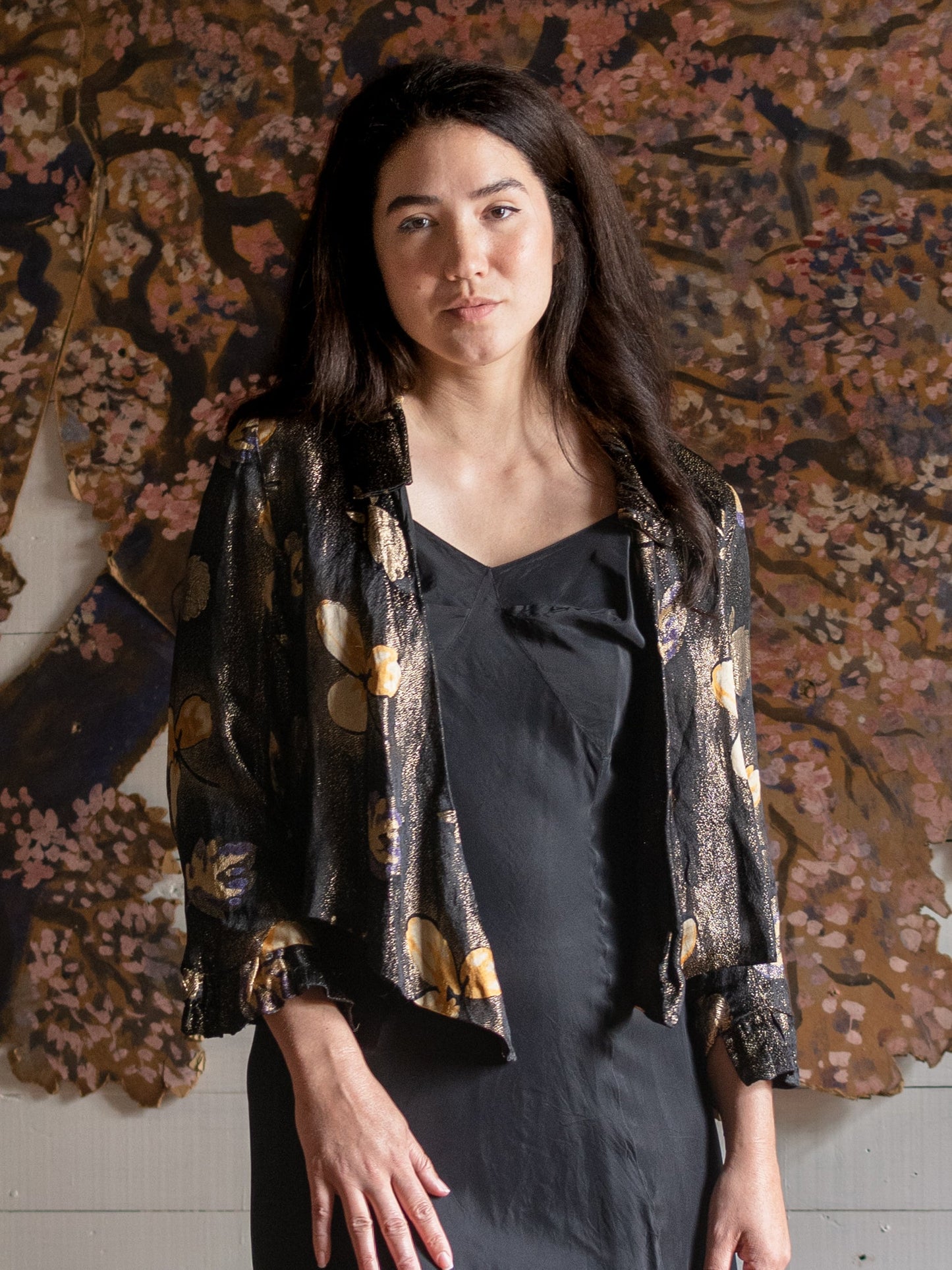 Antique 1920's Lamé Gold & Purple Floral Jacket - Second Sight Vintage
