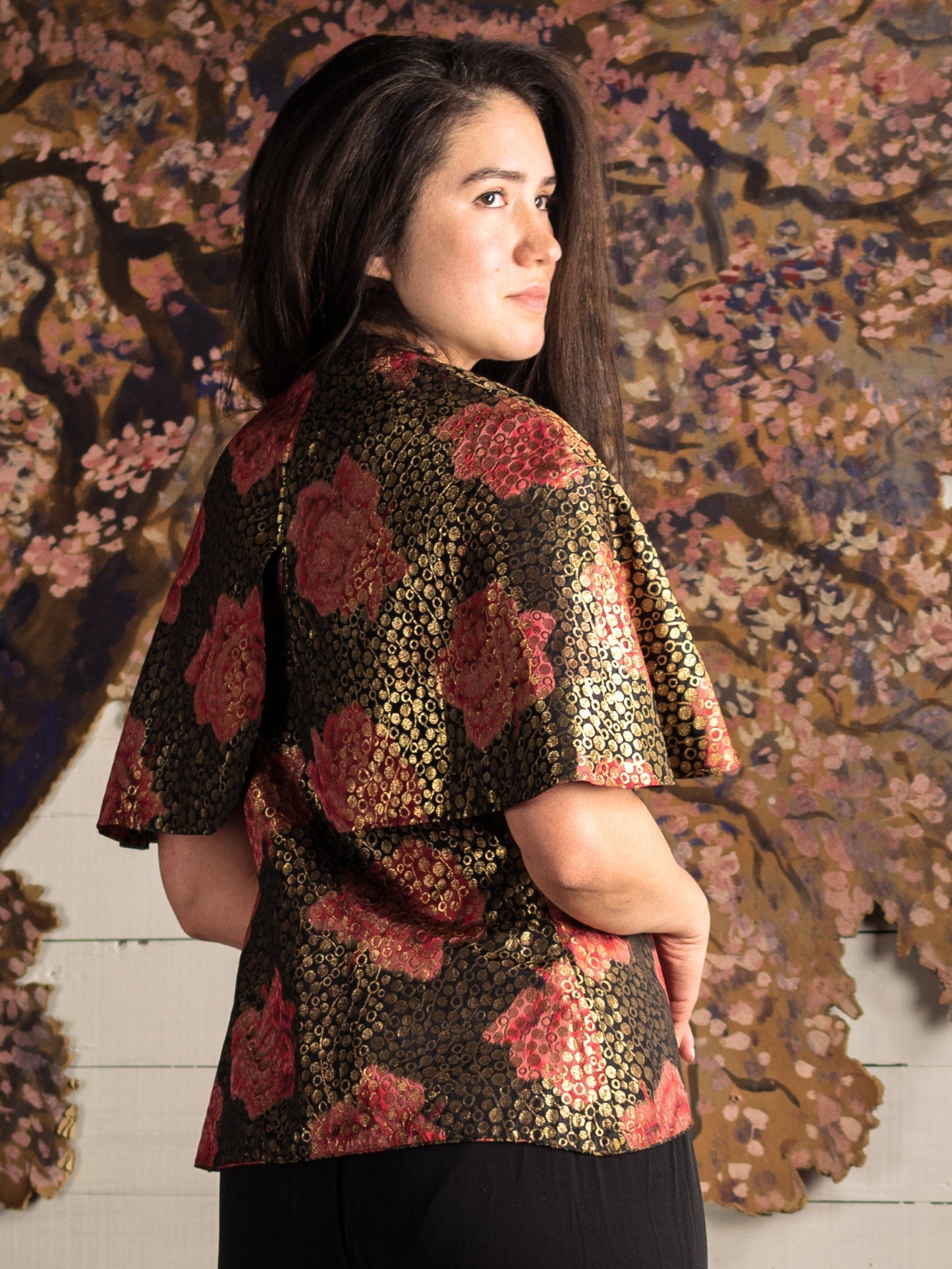Antique 1920's Lamé Rose Cape Jacket - Size XS S M - Second Sight Vintage