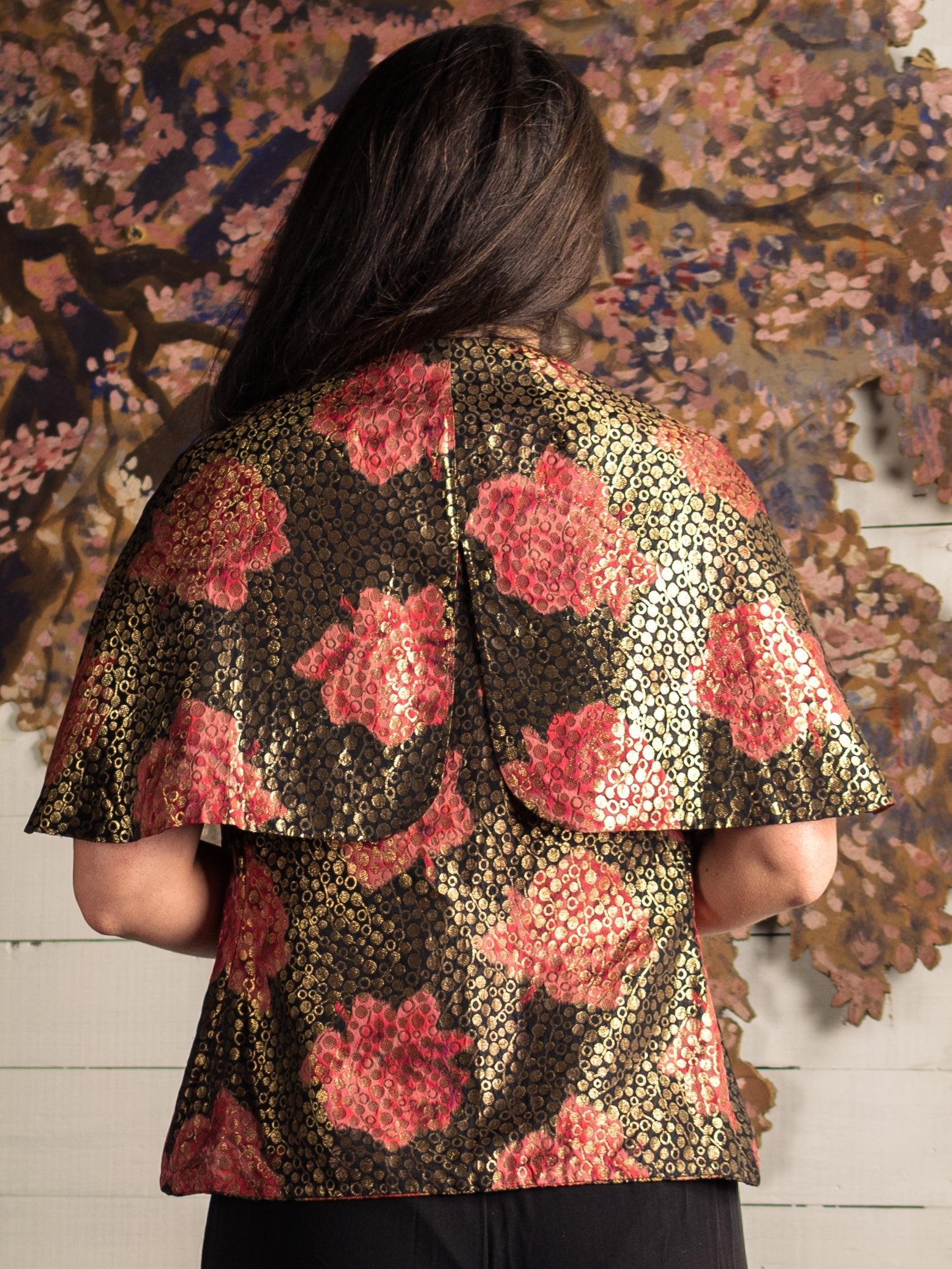 Antique 1920's Lamé Rose Cape Jacket - Size XS S M - Second Sight Vintage