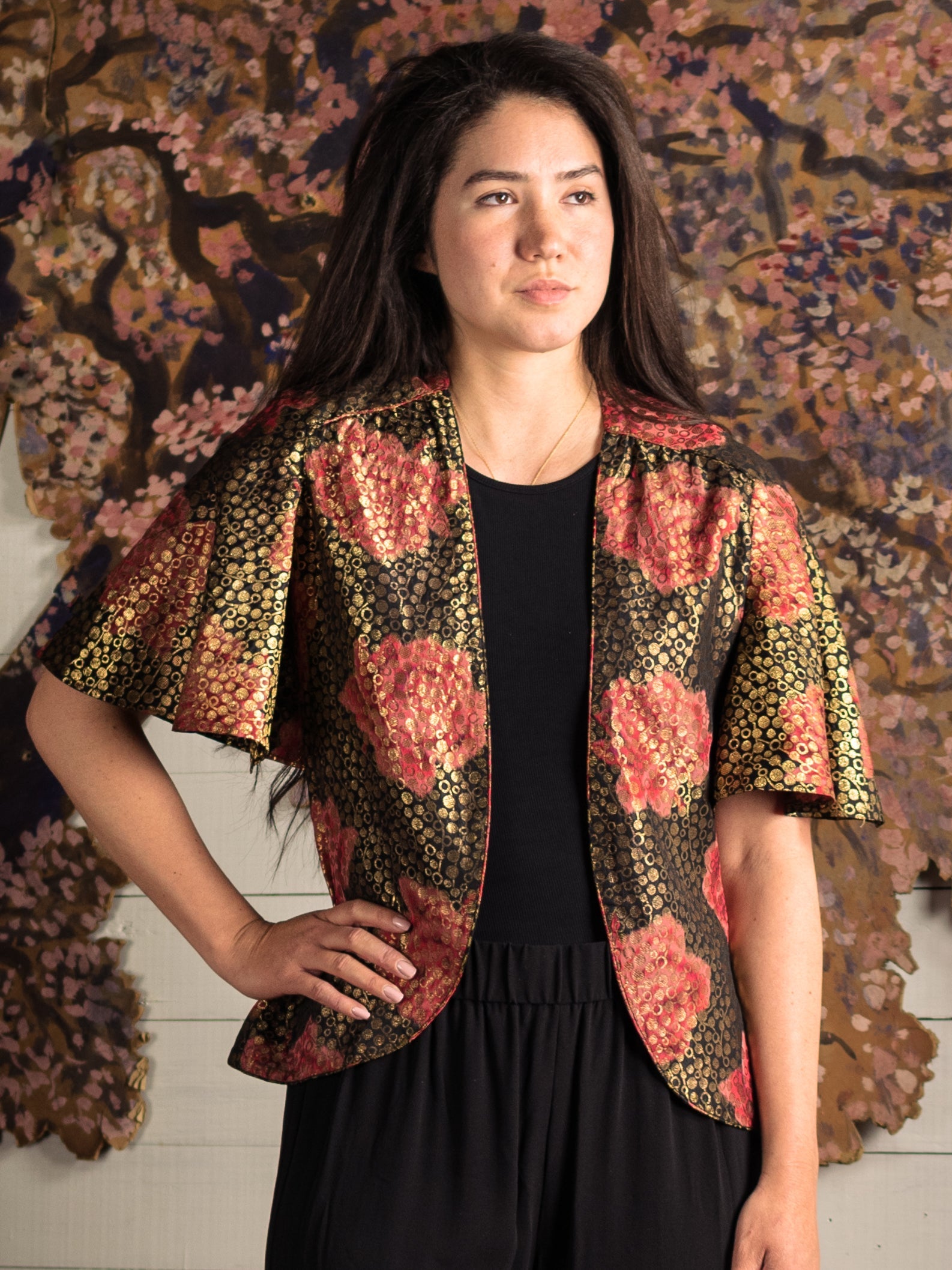 Antique 1920's Lamé Rose Cape Jacket - Size XS S M - Second Sight Vintage