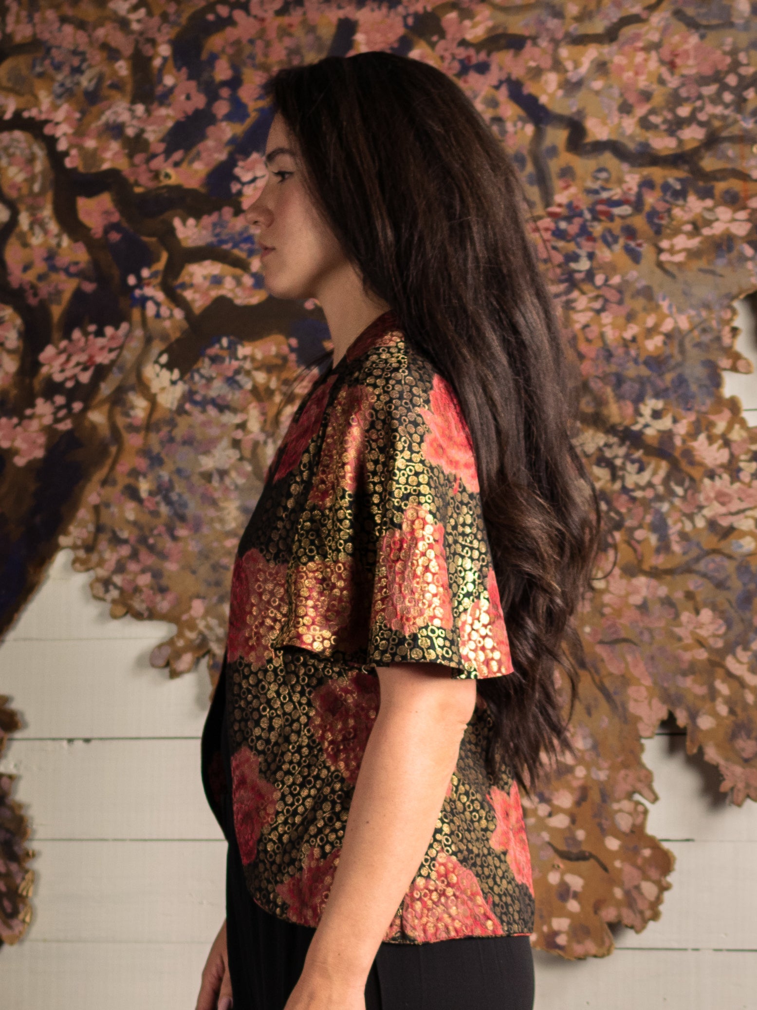 Antique 1920's Lamé Rose Cape Jacket - Size XS S M - Second Sight Vintage