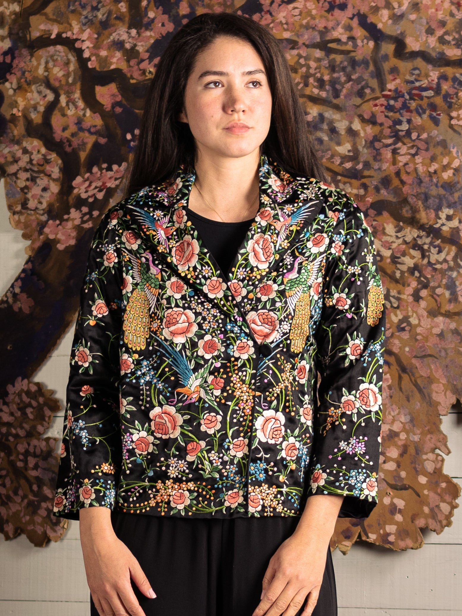 Antique 1920s Silk Hand Embroidered Chinese Jacket Size S Second antique-1920s-silk-hand-embroidered-chinese-jacket-size-s-second