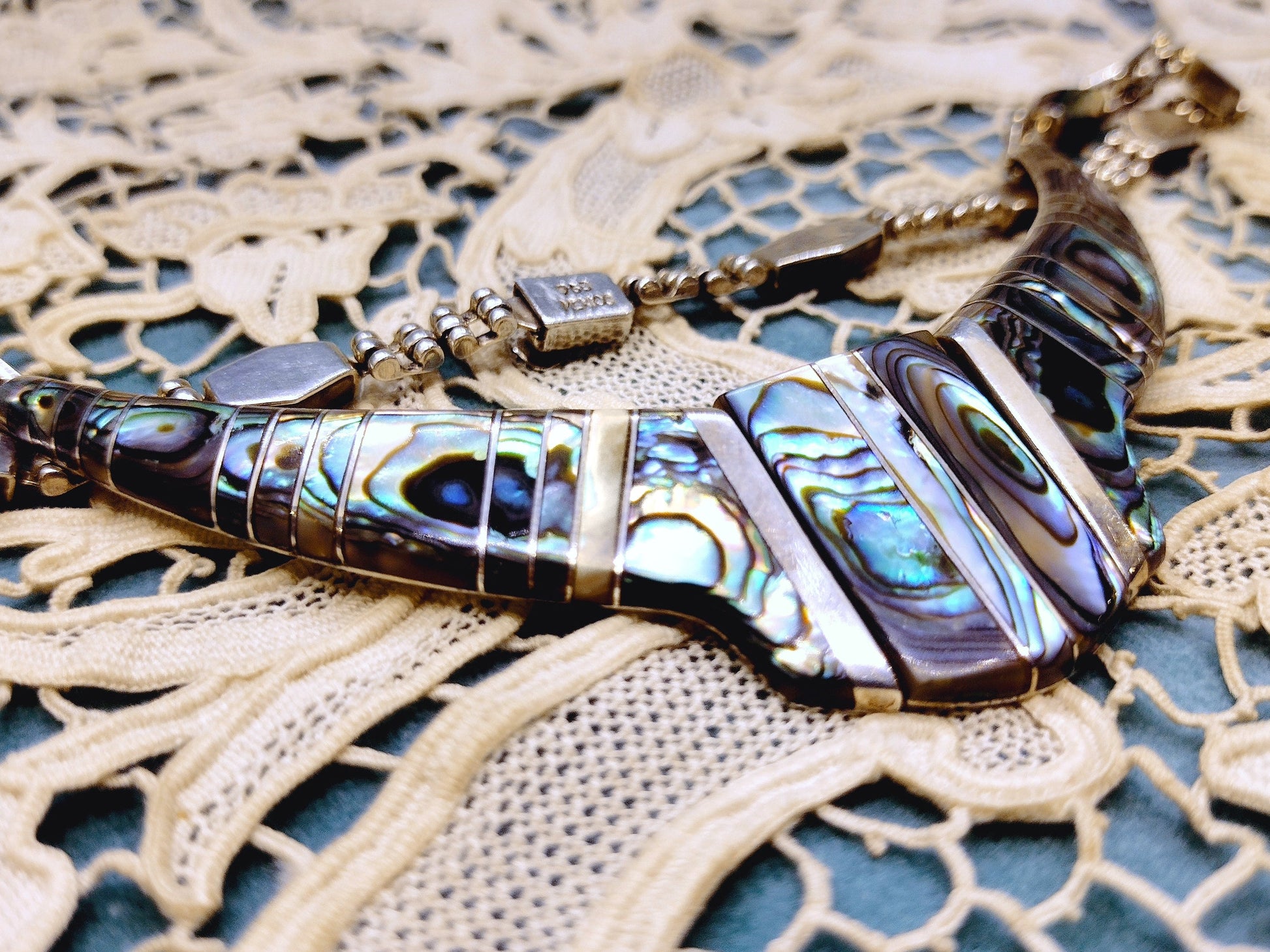 Vintage 950 Silver & Abalone 3 Piece Jewelry Set - Necklace, Bracelet & Earrings - Second Sight Vintage