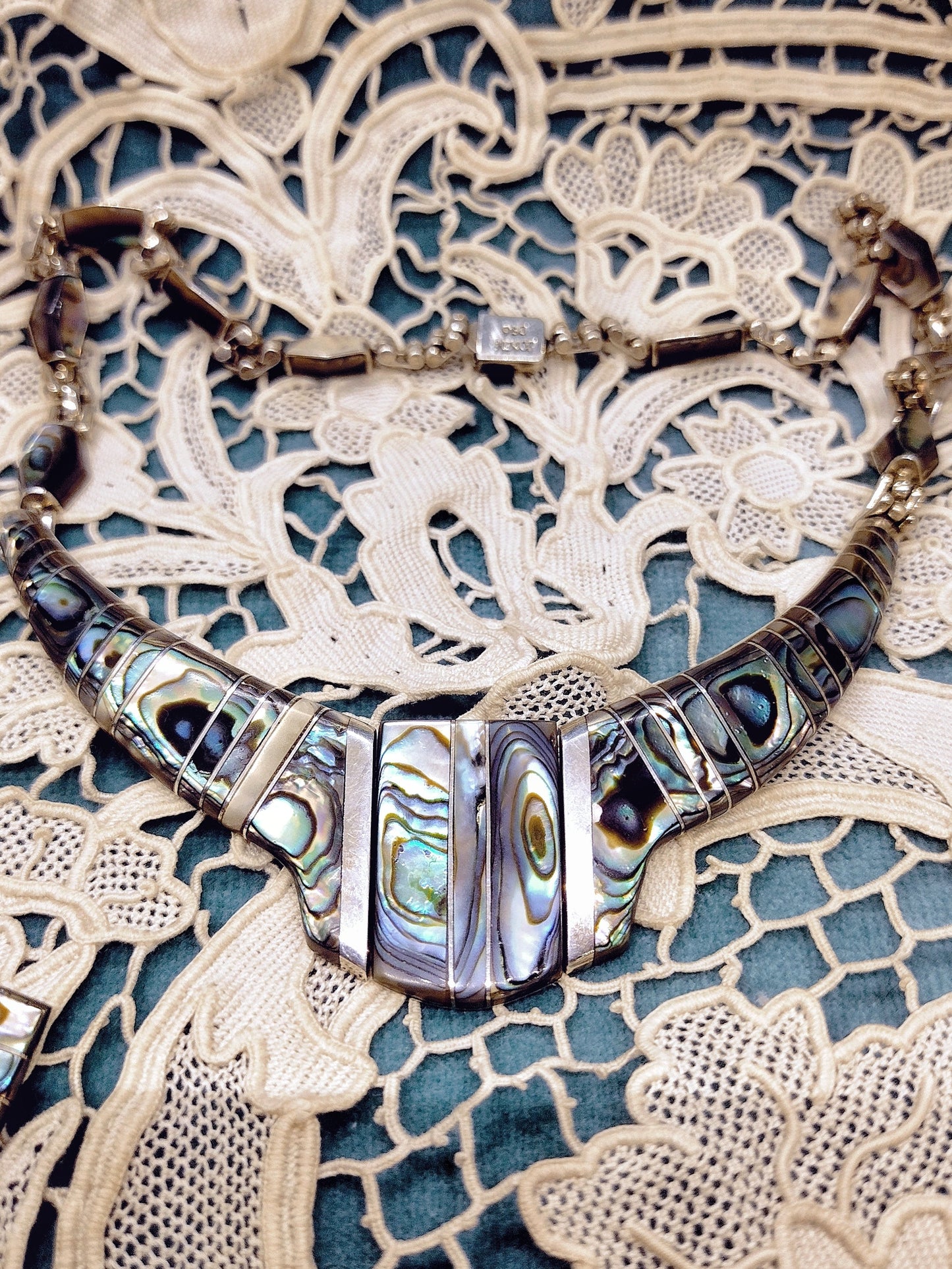 Vintage 950 Silver & Abalone 3 Piece Jewelry Set - Necklace, Bracelet & Earrings - Second Sight Vintage
