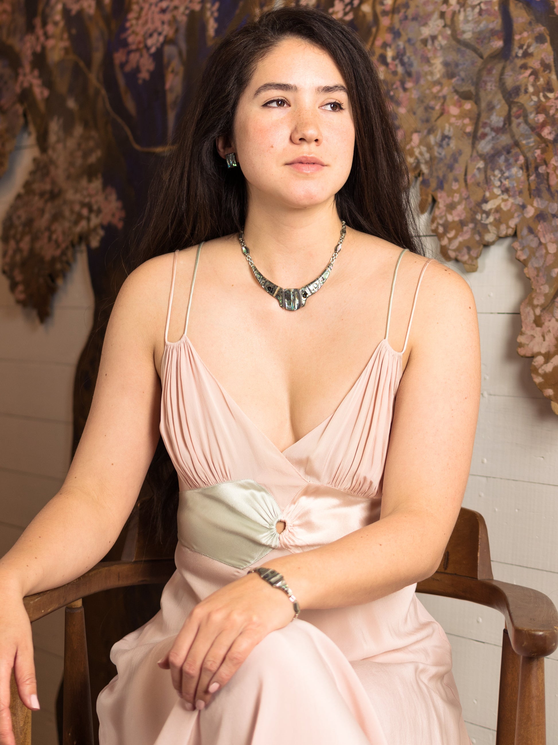 Vintage 950 Silver & Abalone 3 Piece Jewelry Set - Necklace, Bracelet & Earrings - Second Sight Vintage