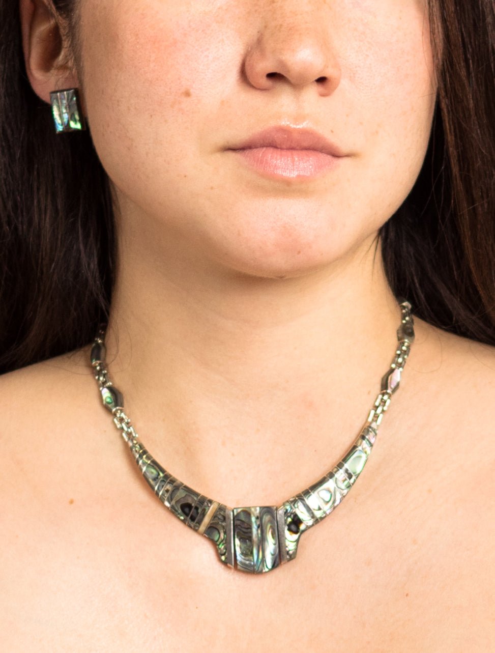 Vintage 950 Silver & Abalone 3 Piece Jewelry Set - Necklace, Bracelet & Earrings - Second Sight Vintage